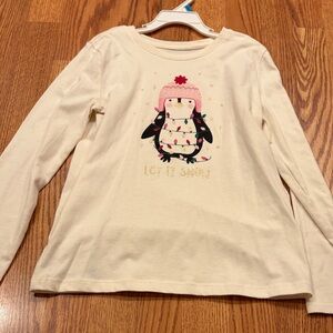 Holiday Time Cream Penguin Long Sleeve Tee